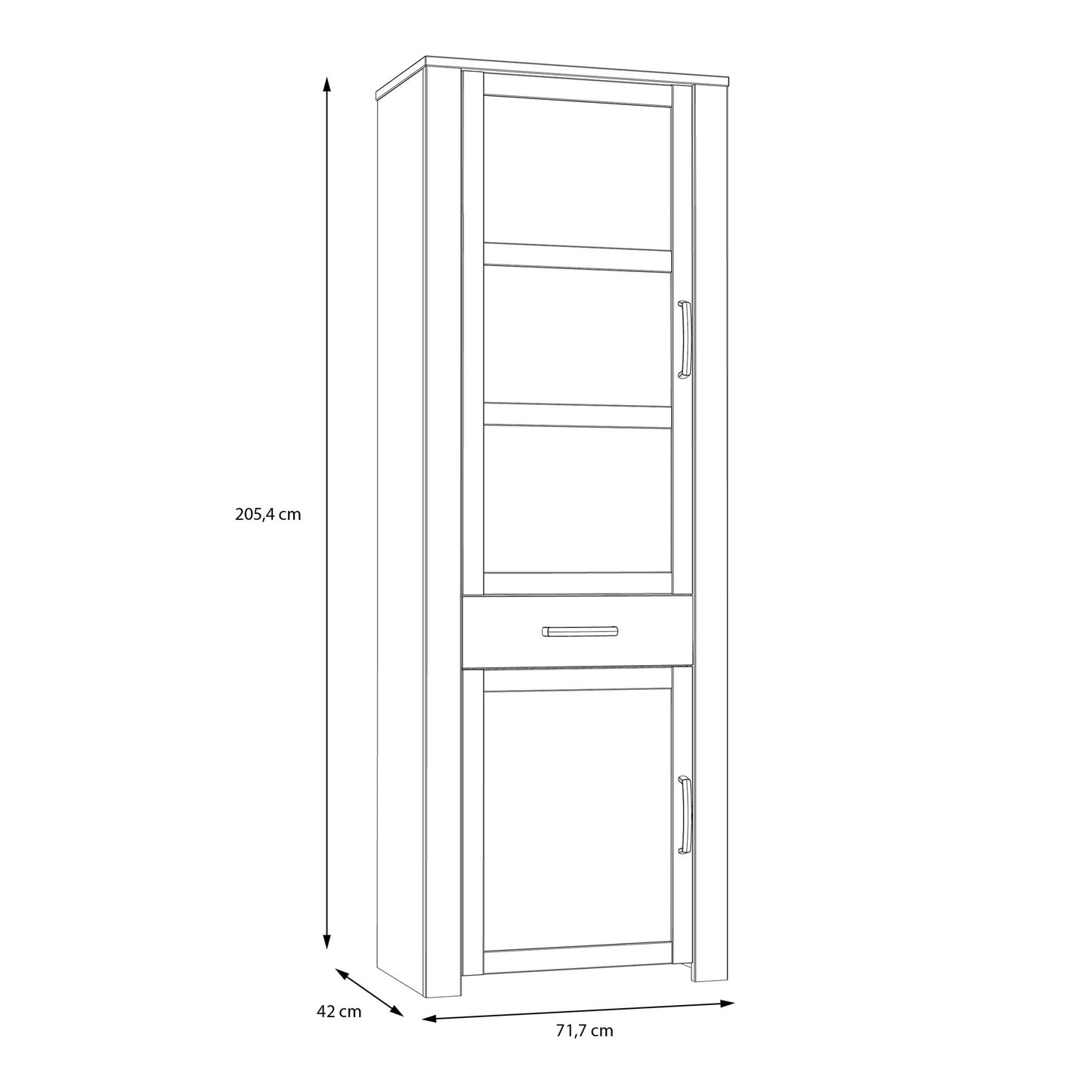Bramblecroft Grey and Natural Oak Wood Display Cabinet Door 1 Drawer Narrow