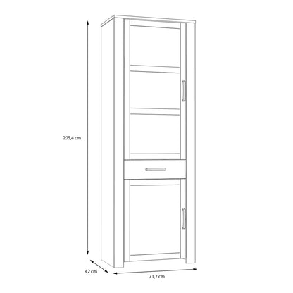 Bramblecroft Grey and Natural Oak Wood Display Cabinet Door 1 Drawer Narrow