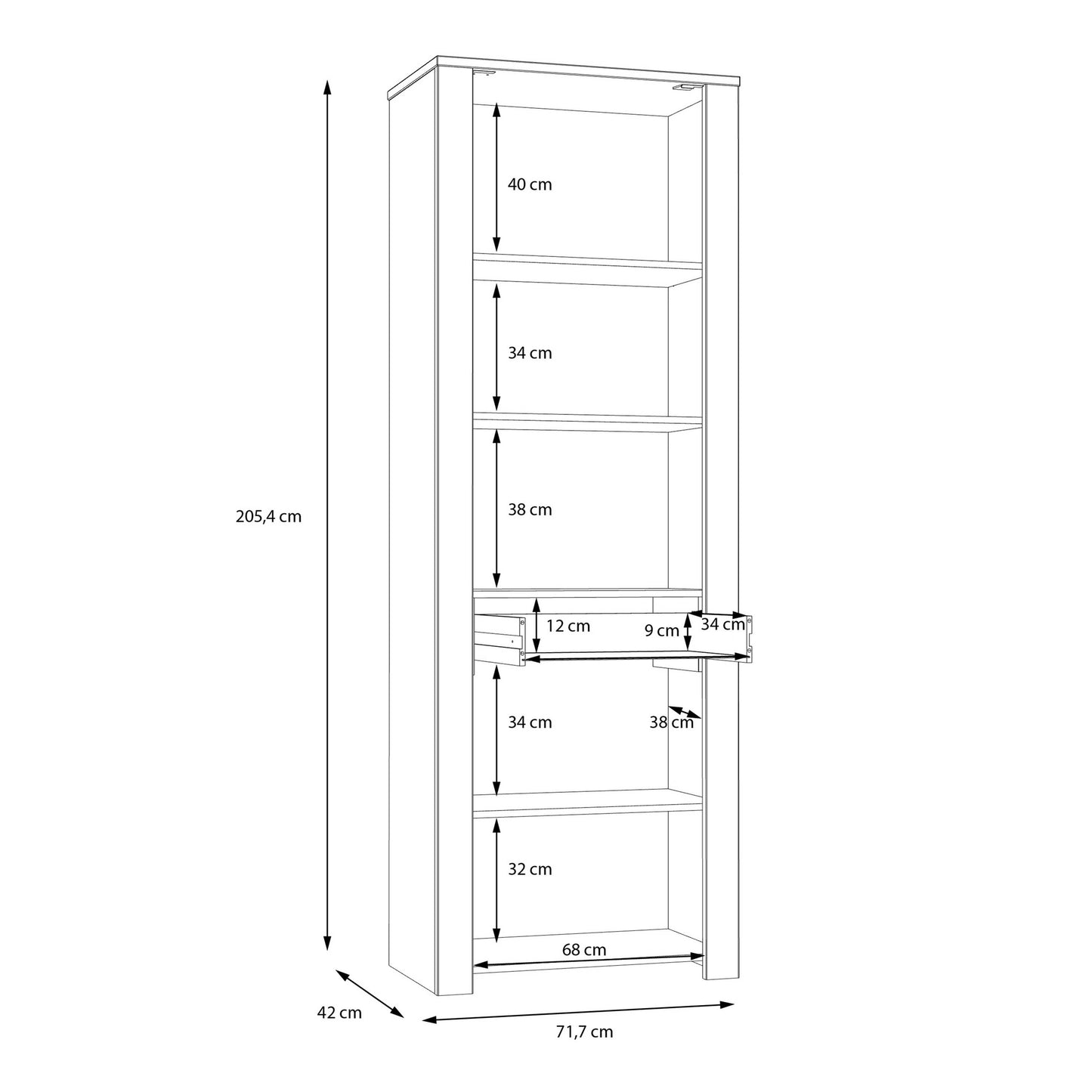 Bramblecroft Grey and Natural Oak Wood Display Cabinet Door 1 Drawer Narrow