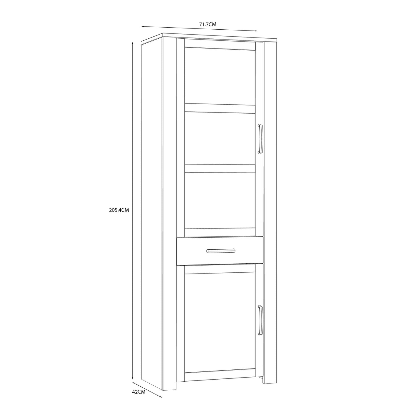 Bramblecroft White and Natural Oak Wood Narrow Display Cabinet 2 Doors 1 Drawer