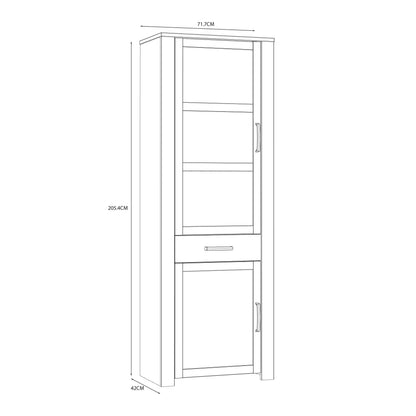 Bramblecroft White and Natural Oak Wood Narrow Display Cabinet 2 Doors 1 Drawer
