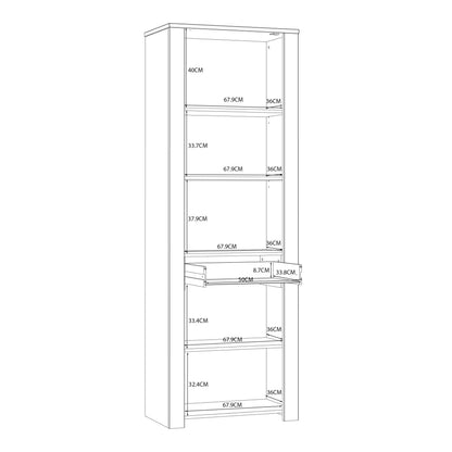 Bramblecroft White and Natural Oak Wood Narrow Display Cabinet 2 Doors 1 Drawer