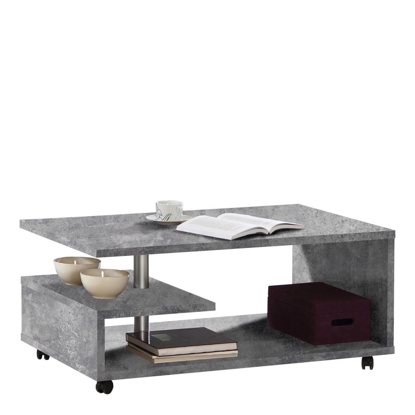 Salford Grey Concrete Effect Wood Coffee Table Open Shelf