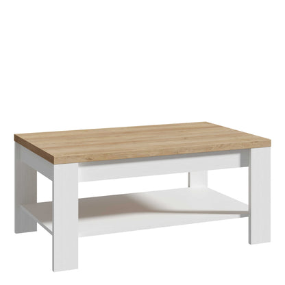 Bramblecroft White and Natural Oak Wood Coffee Table Bottom Shelf