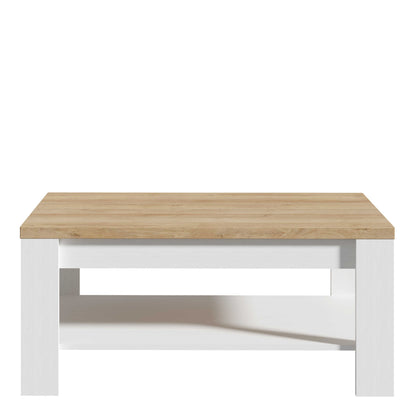Bramblecroft White and Natural Oak Wood Coffee Table Bottom Shelf