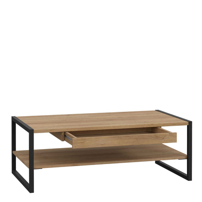 Egtved Black and Natural Oak Wood Effect Coffee Table 1 Drawer