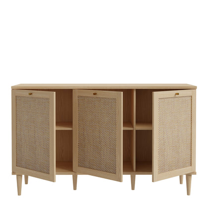 Mallowmoss Rattan and Wood 3 Door Sideboard