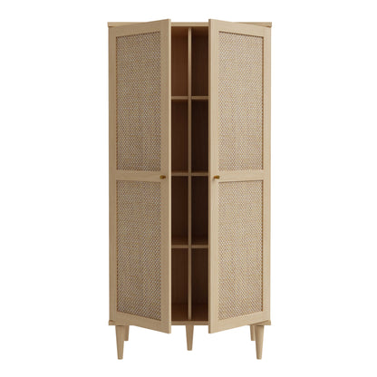 Mallowmoss Rattan and Wood 2 Door Display Cabinet