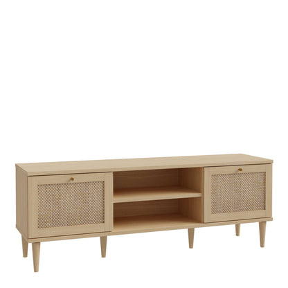 Mallowmoss Rattan and Wood 2 Door 1 Shelf TV Unit
