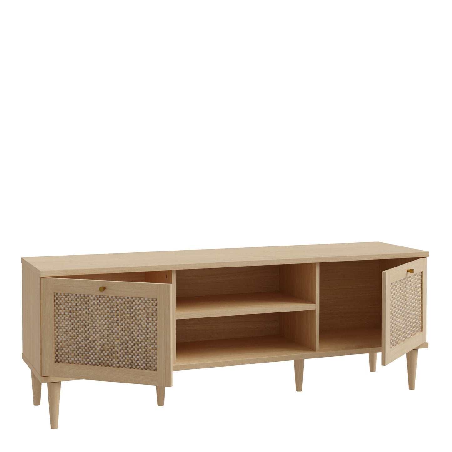 Mallowmoss Rattan and Wood 2 Door 1 Shelf TV Unit
