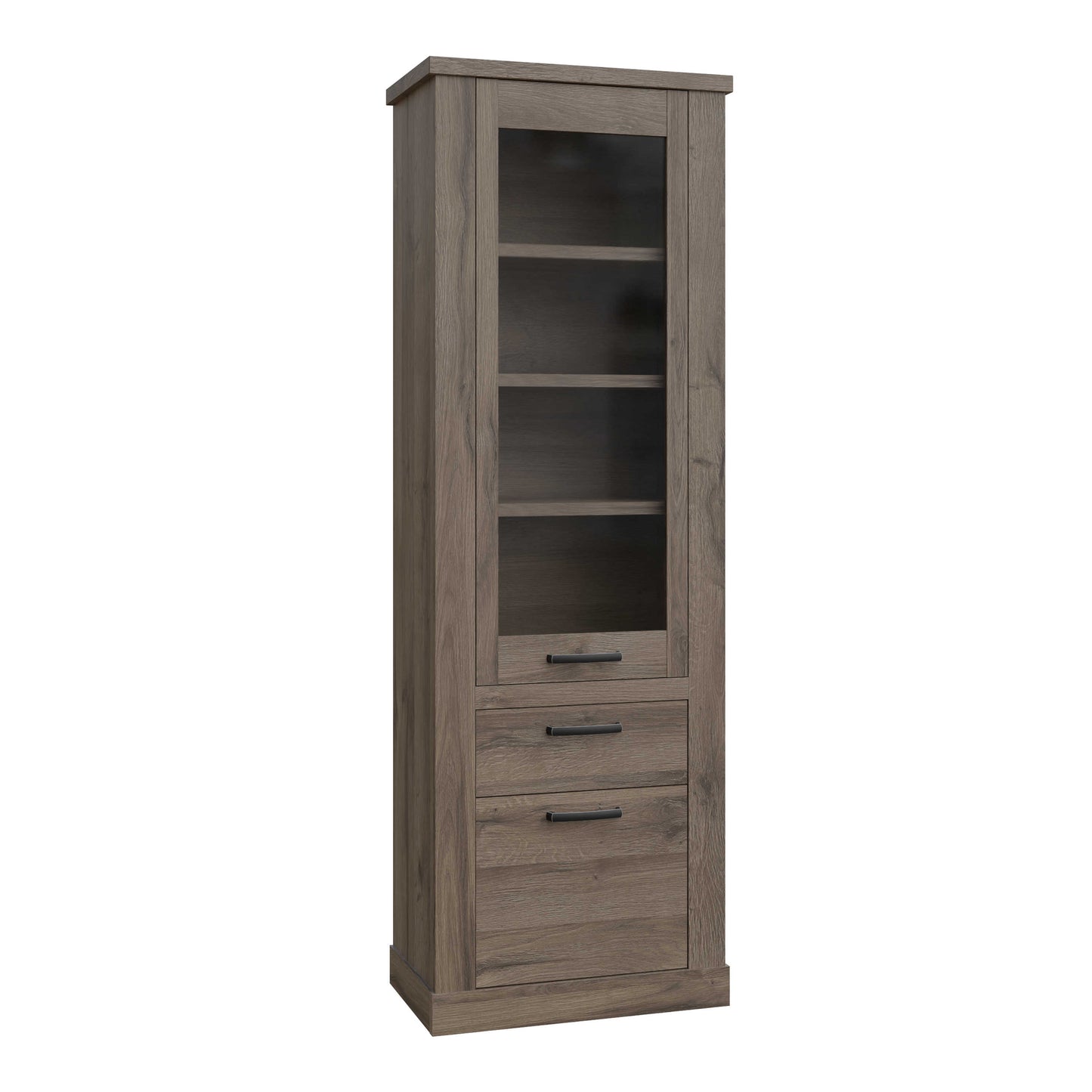 Fernlight 2 Door 1 Drawer 3 Shelf Narrow Display Cabinet Dark Oak