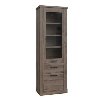 Fernlight 2 Door 1 Drawer 3 Shelf Narrow Display Cabinet Dark Oak