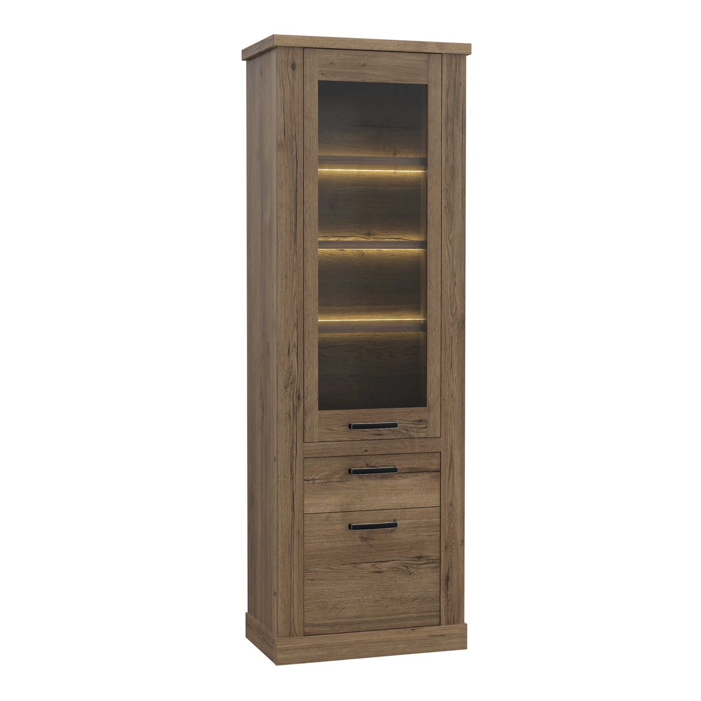 Fernlight 2 Door 1 Drawer 3 Shelf Narrow Display Cabinet Dark Oak