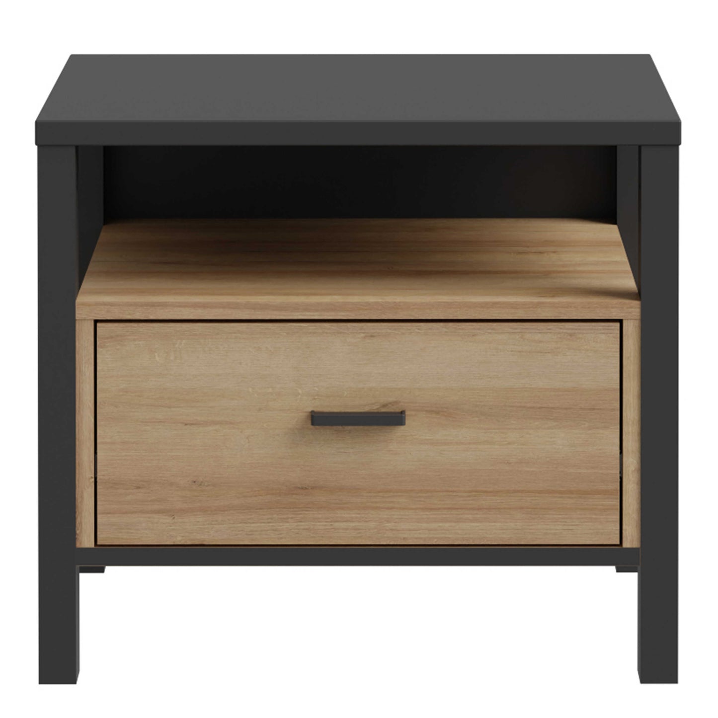 Egtved Black and Natural Oak Wood Effect Bedside 1 Drawer