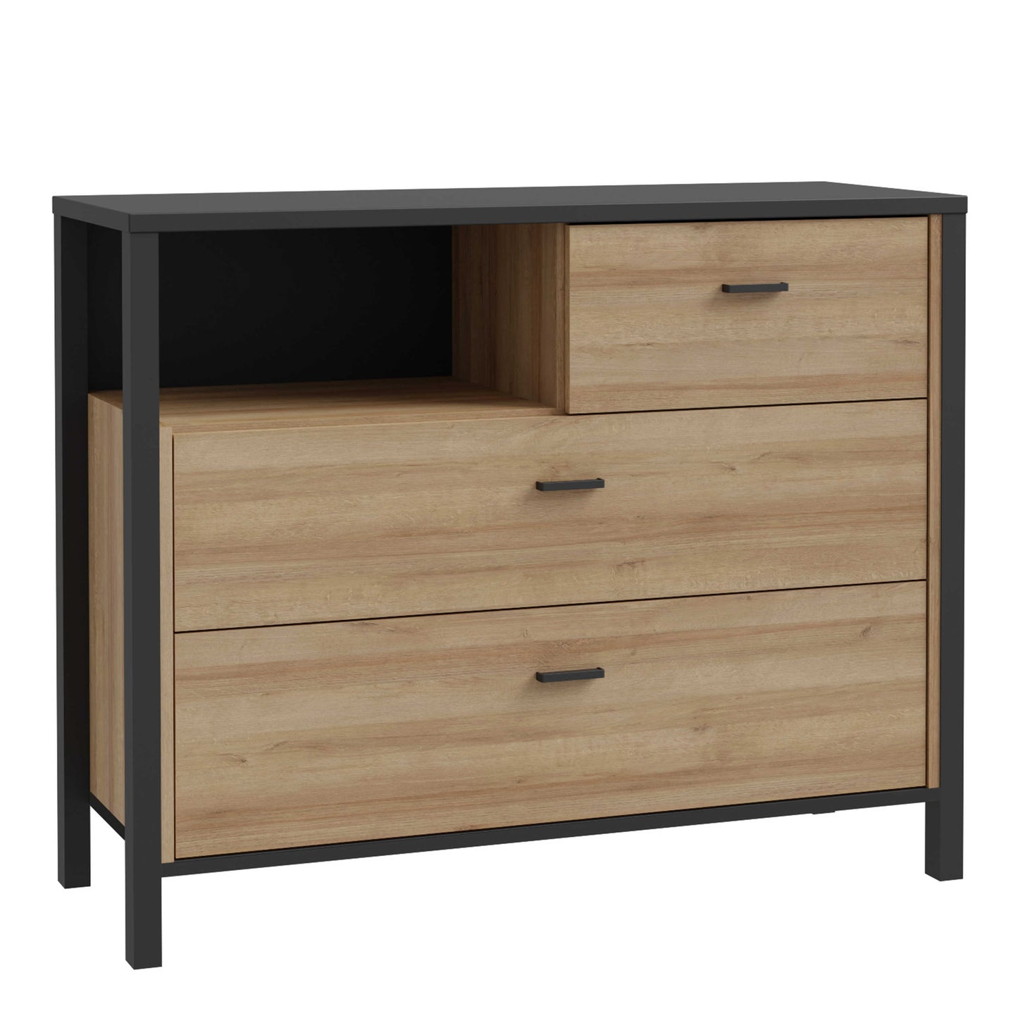 Egtved Black and Natural Oak Wood Effect Chest of 3 Drawers