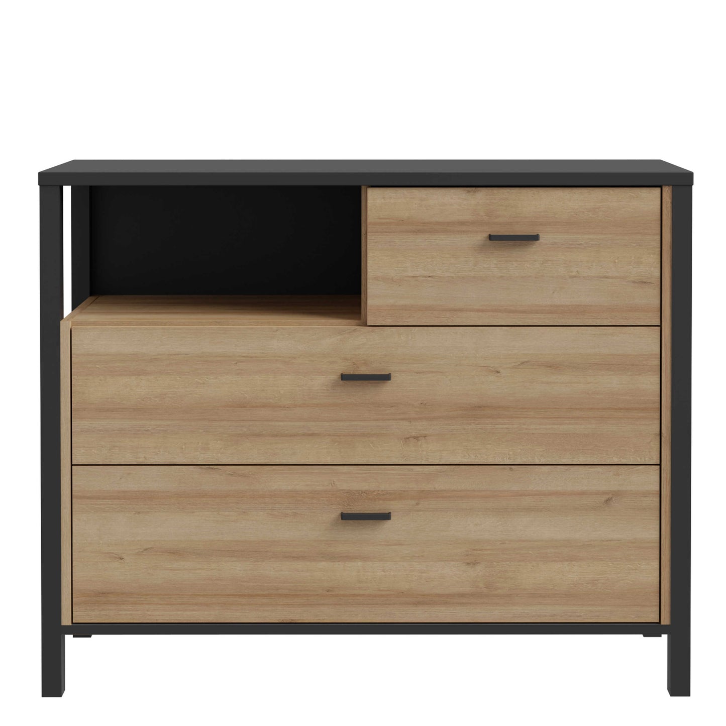 Egtved Black and Natural Oak Wood Effect Chest of 3 Drawers