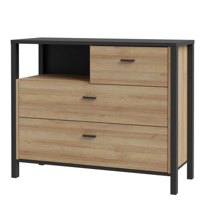 Egtved Black and Natural Oak Wood Effect Chest of 3 Drawers