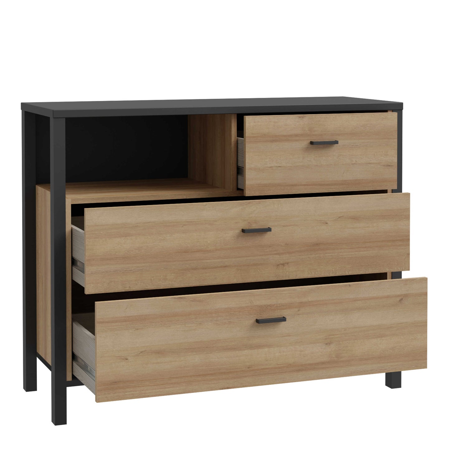 Egtved Black and Natural Oak Wood Effect Chest of 3 Drawers