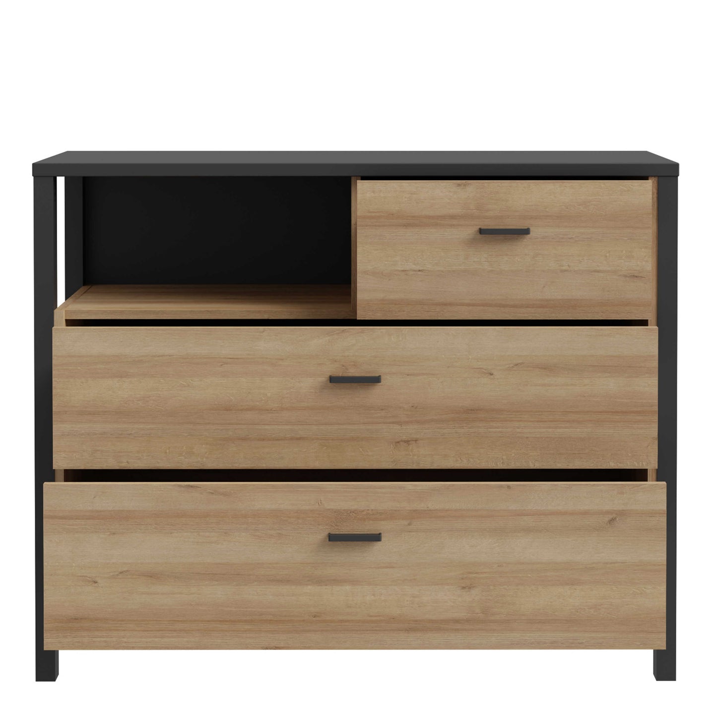 Egtved Black and Natural Oak Wood Effect Chest of 3 Drawers