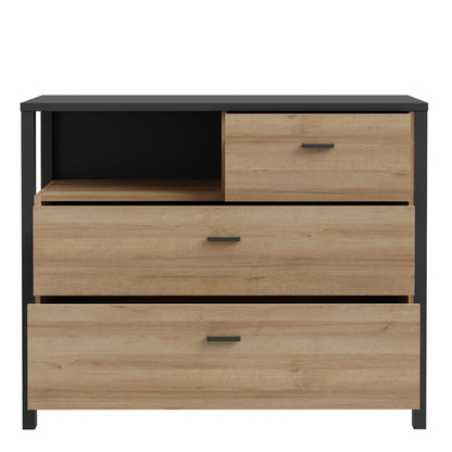 Egtved Black and Natural Oak Wood Effect Chest of 3 Drawers