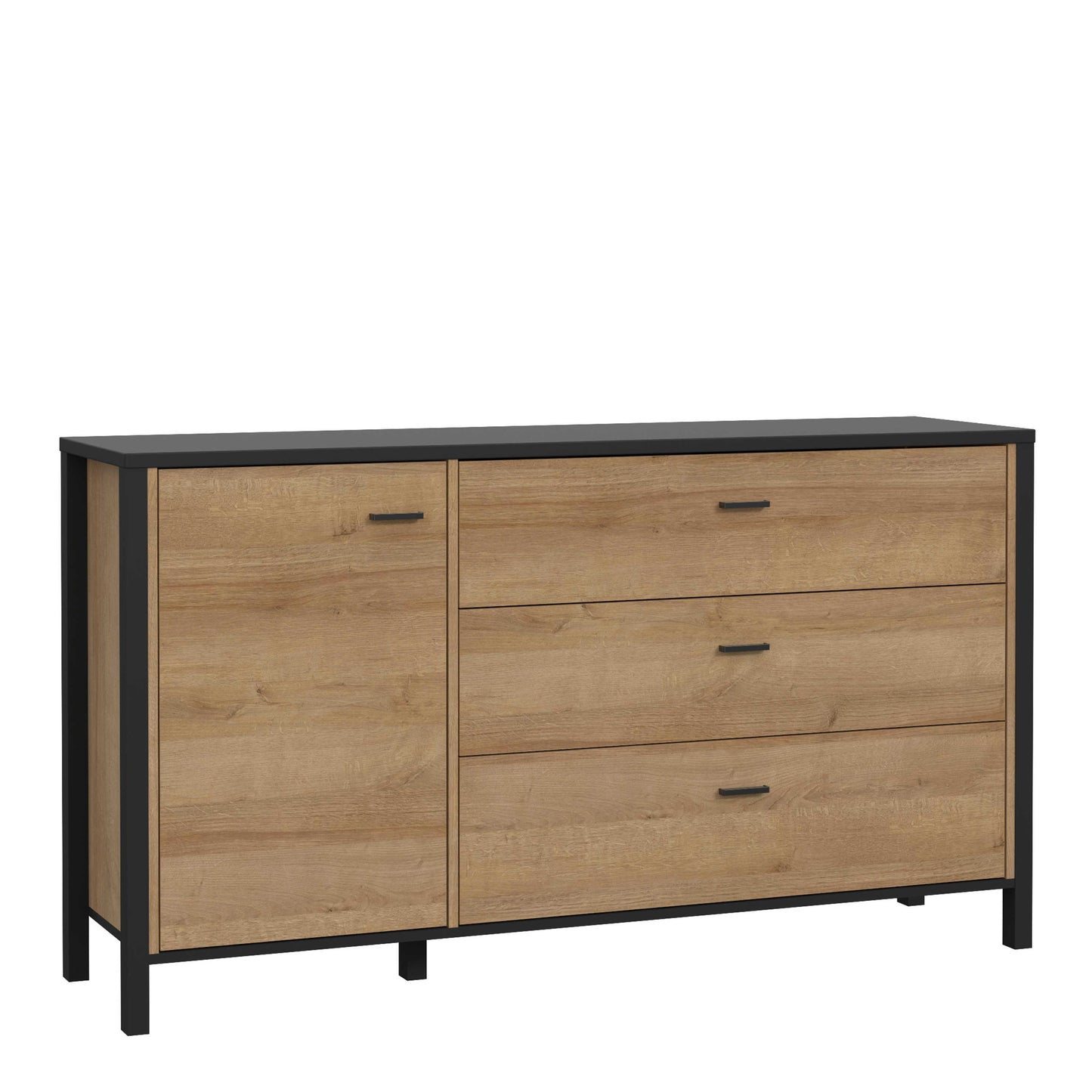 Egtved Black and Natural Oak Wood Effect 1 Door 3 Drawer Sideboard