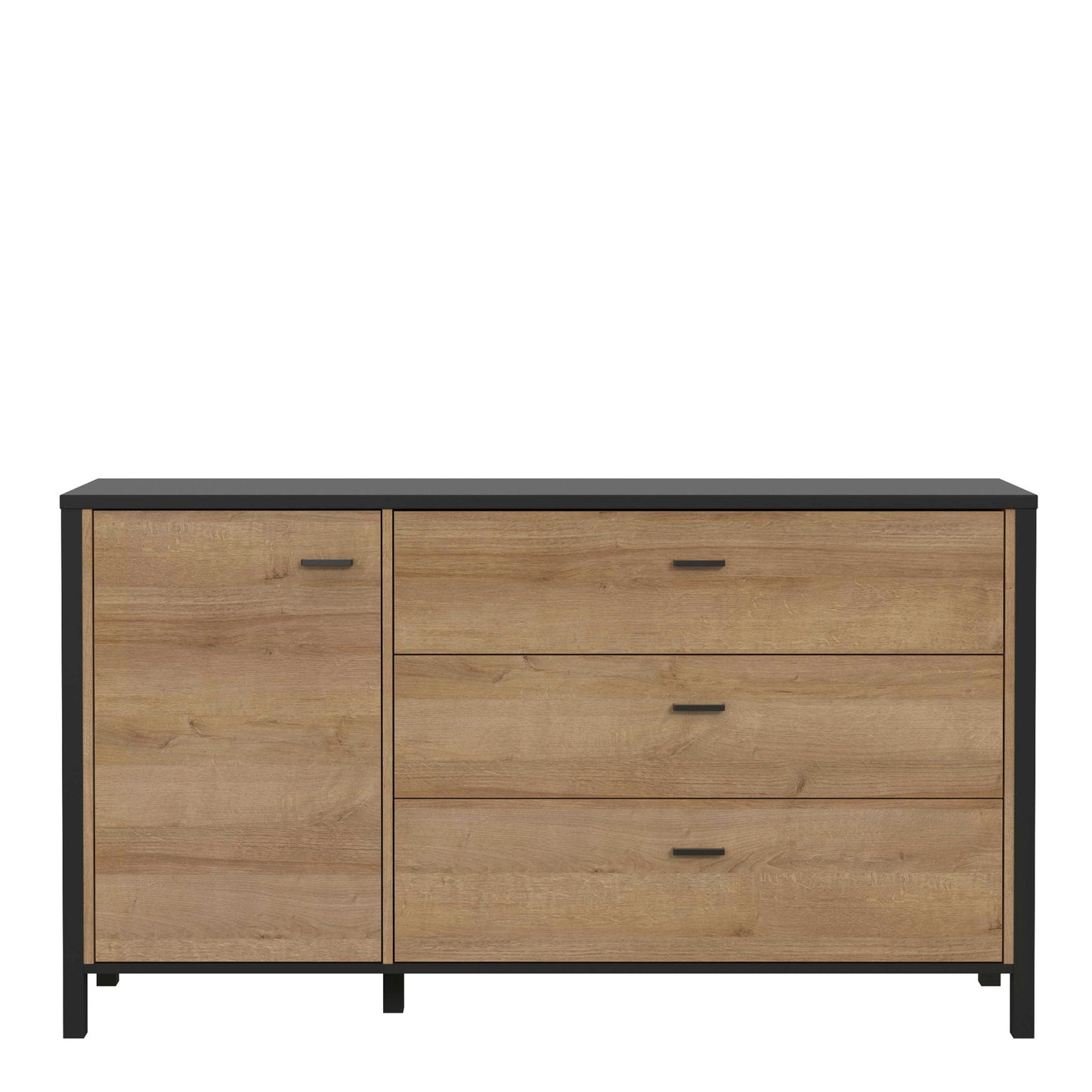 Egtved Black and Natural Oak Wood Effect 1 Door 3 Drawer Sideboard