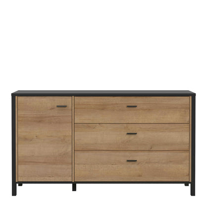Egtved Black and Natural Oak Wood Effect 1 Door 3 Drawer Sideboard