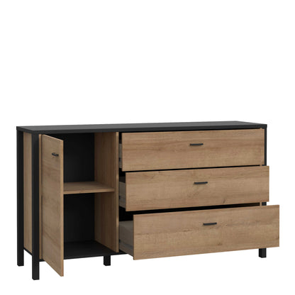 Egtved Black and Natural Oak Wood Effect 1 Door 3 Drawer Sideboard