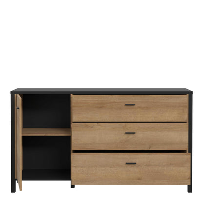 Egtved Black and Natural Oak Wood Effect 1 Door 3 Drawer Sideboard