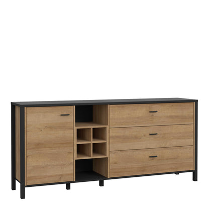 Egtved Black and Natural Oak Wood Effect Large Sideboard 1 Door 3 Drawers
