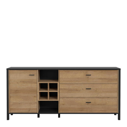 Egtved Black and Natural Oak Wood Effect Large Sideboard 1 Door 3 Drawers