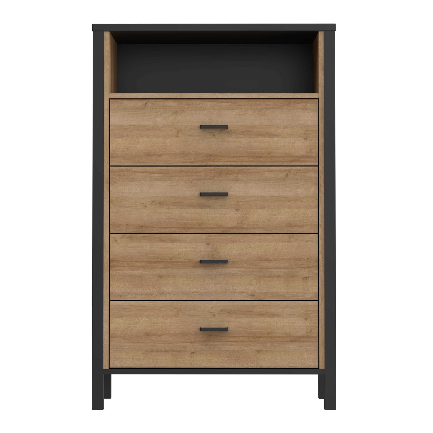 Egtved Black and Natural Oak Wood Effect Chest of 4 Drawers
