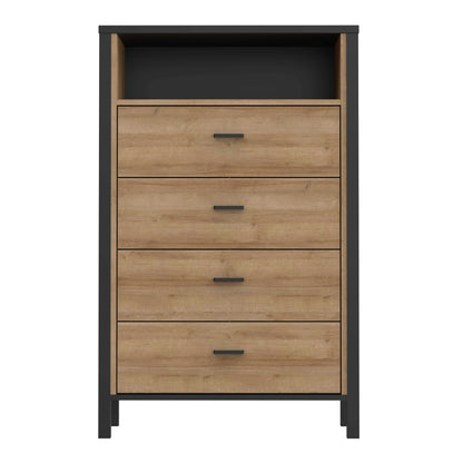Egtved Black and Natural Oak Wood Effect Chest of 4 Drawers