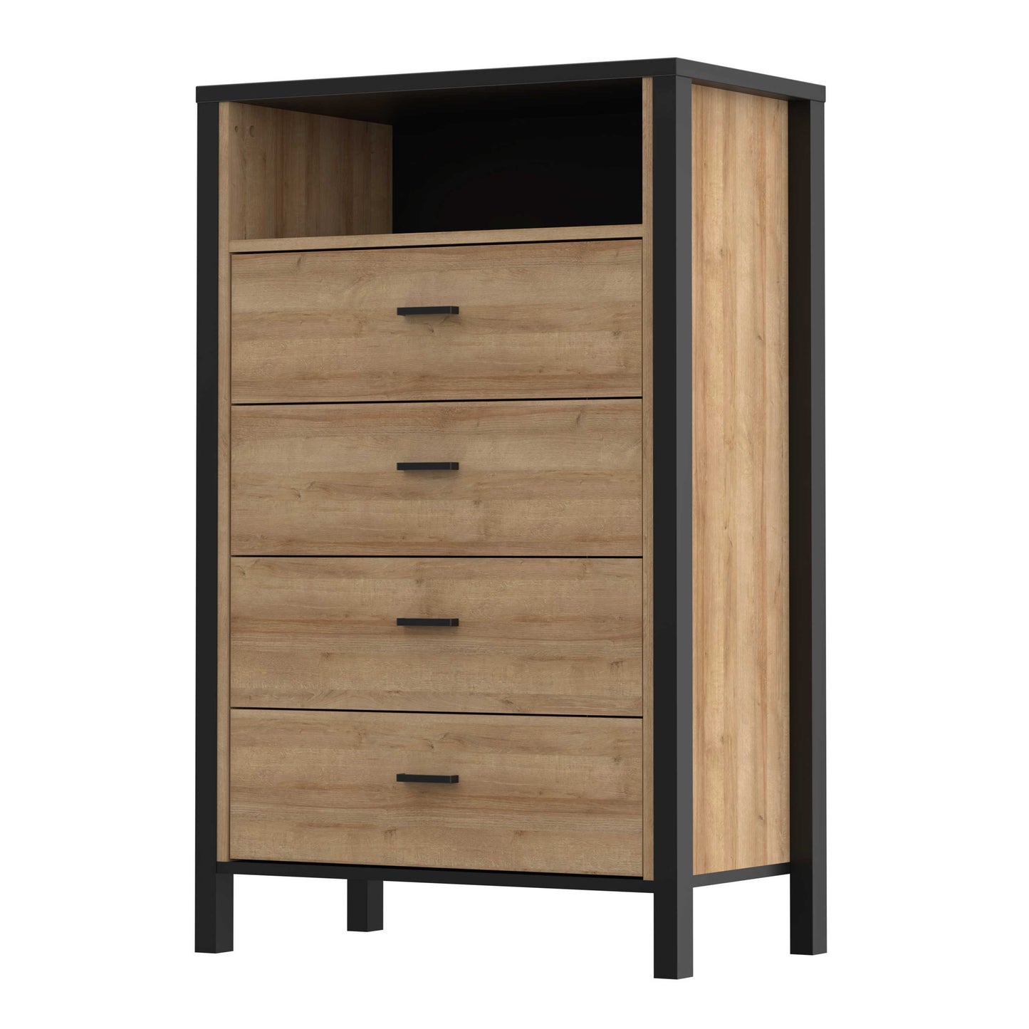 Egtved Black and Natural Oak Wood Effect Chest of 4 Drawers