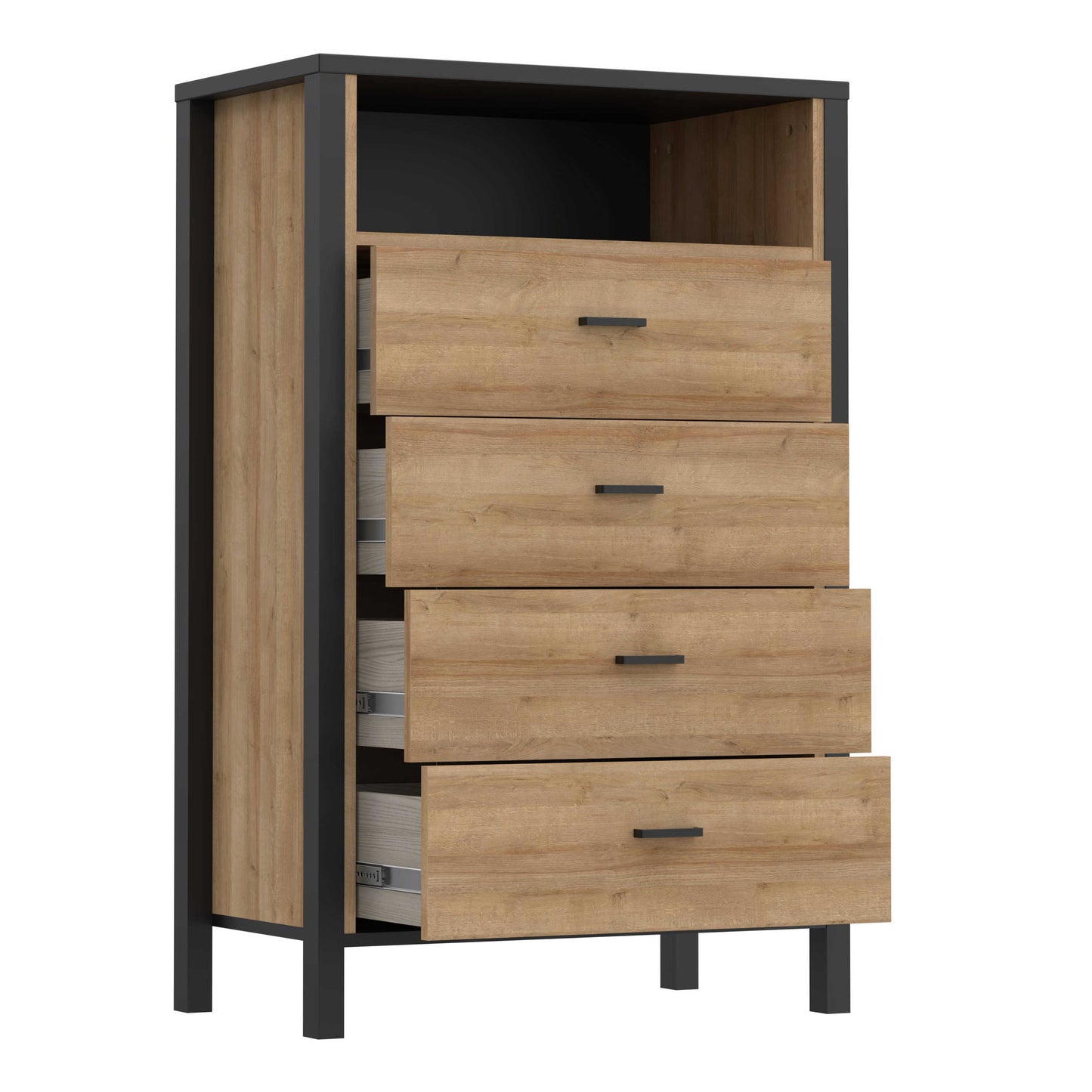 Egtved Black and Natural Oak Wood Effect Chest of 4 Drawers