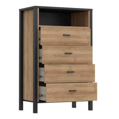 Egtved Black and Natural Oak Wood Effect Chest of 4 Drawers