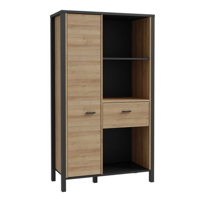 Egtved Black and Natural Oak Wood Effect Wide Shelving Unit 1 Drawer 1 Door