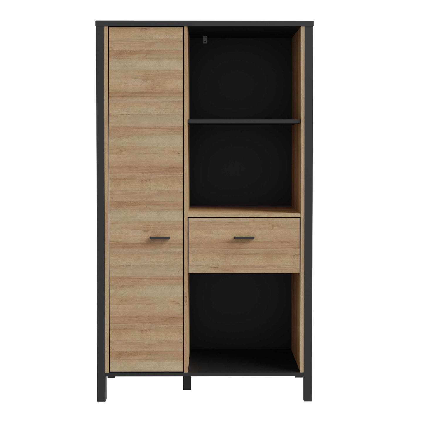 Egtved Black and Natural Oak Wood Effect Wide Shelving Unit 1 Drawer 1 Door