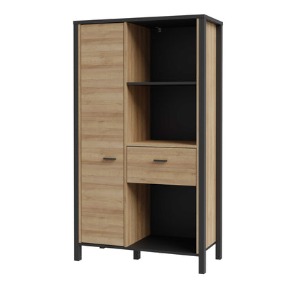 Egtved Black and Natural Oak Wood Effect Wide Shelving Unit 1 Drawer 1 Door