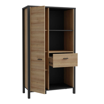 Egtved Black and Natural Oak Wood Effect Wide Shelving Unit 1 Drawer 1 Door