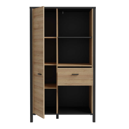 Egtved Black and Natural Oak Wood Effect Wide Shelving Unit 1 Drawer 1 Door