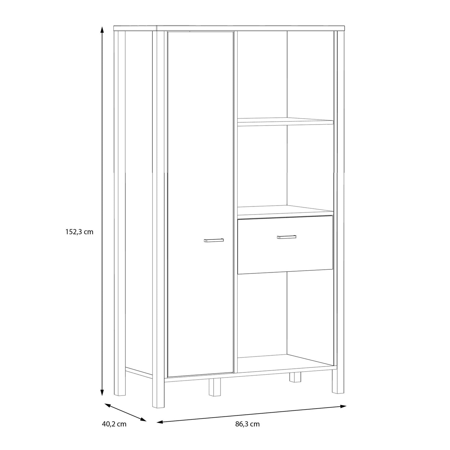 Egtved Black and Natural Oak Wood Effect Wide Shelving Unit 1 Drawer 1 Door