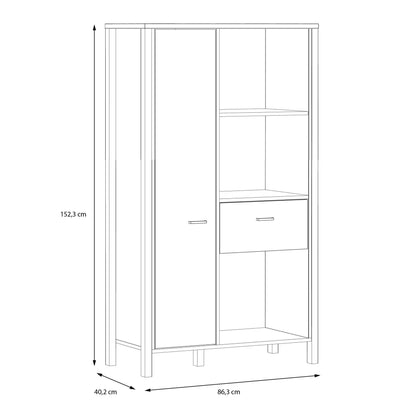 Egtved Black and Natural Oak Wood Effect Wide Shelving Unit 1 Drawer 1 Door