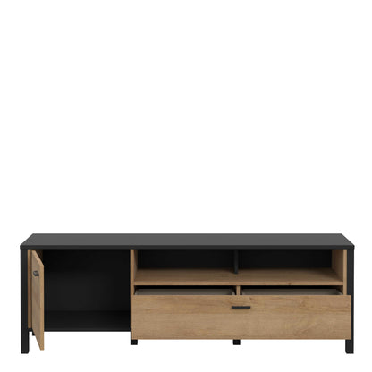 Egtved Black and Natural Oak Wood Effect TV Unit 1 Door 1 Drawer