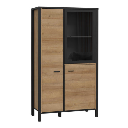 Egtved Black and Natural Oak Wood Effect Small Display Cabinet 2 Doors 1 Shelf