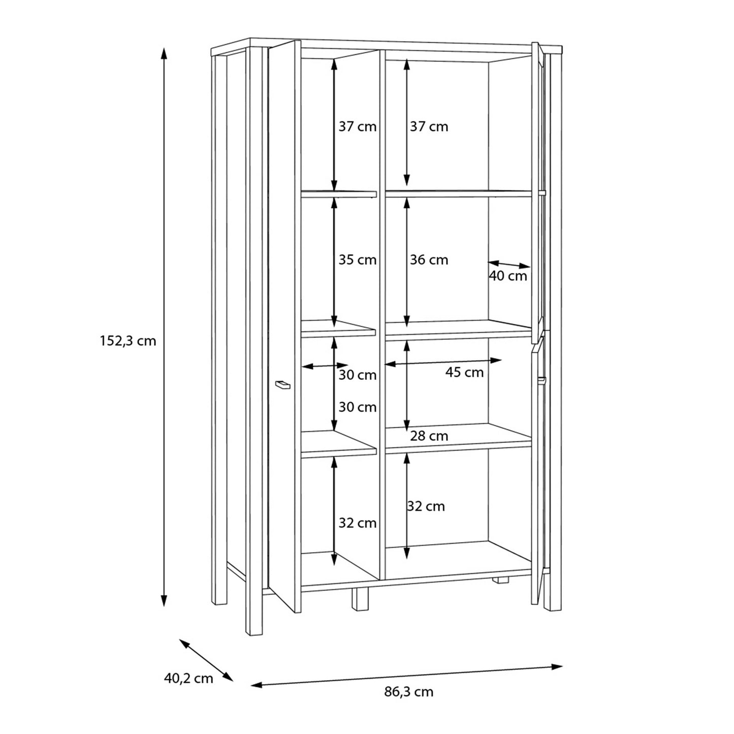 Egtved Black and Natural Oak Wood Effect Small Display Cabinet 2 Doors 1 Shelf