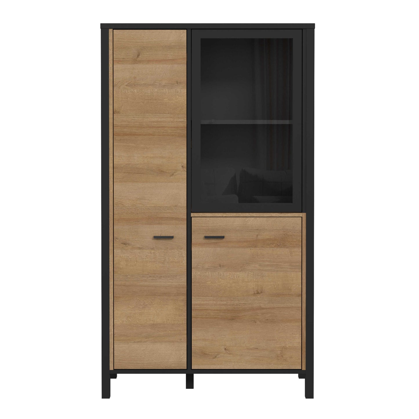 Egtved Black and Natural Oak Wood Effect Small Display Cabinet 2 Doors 1 Shelf