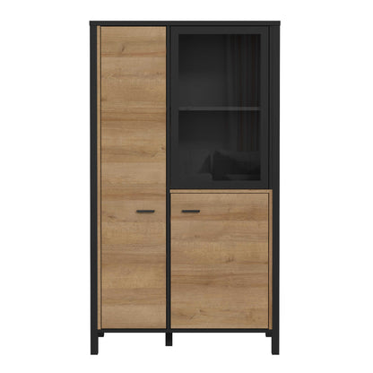 Egtved Black and Natural Oak Wood Effect Small Display Cabinet 2 Doors 1 Shelf