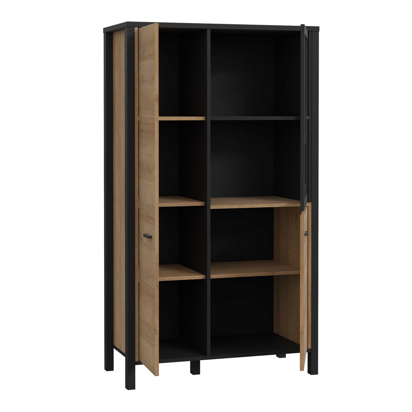 Egtved Black and Natural Oak Wood Effect Small Display Cabinet 2 Doors 1 Shelf