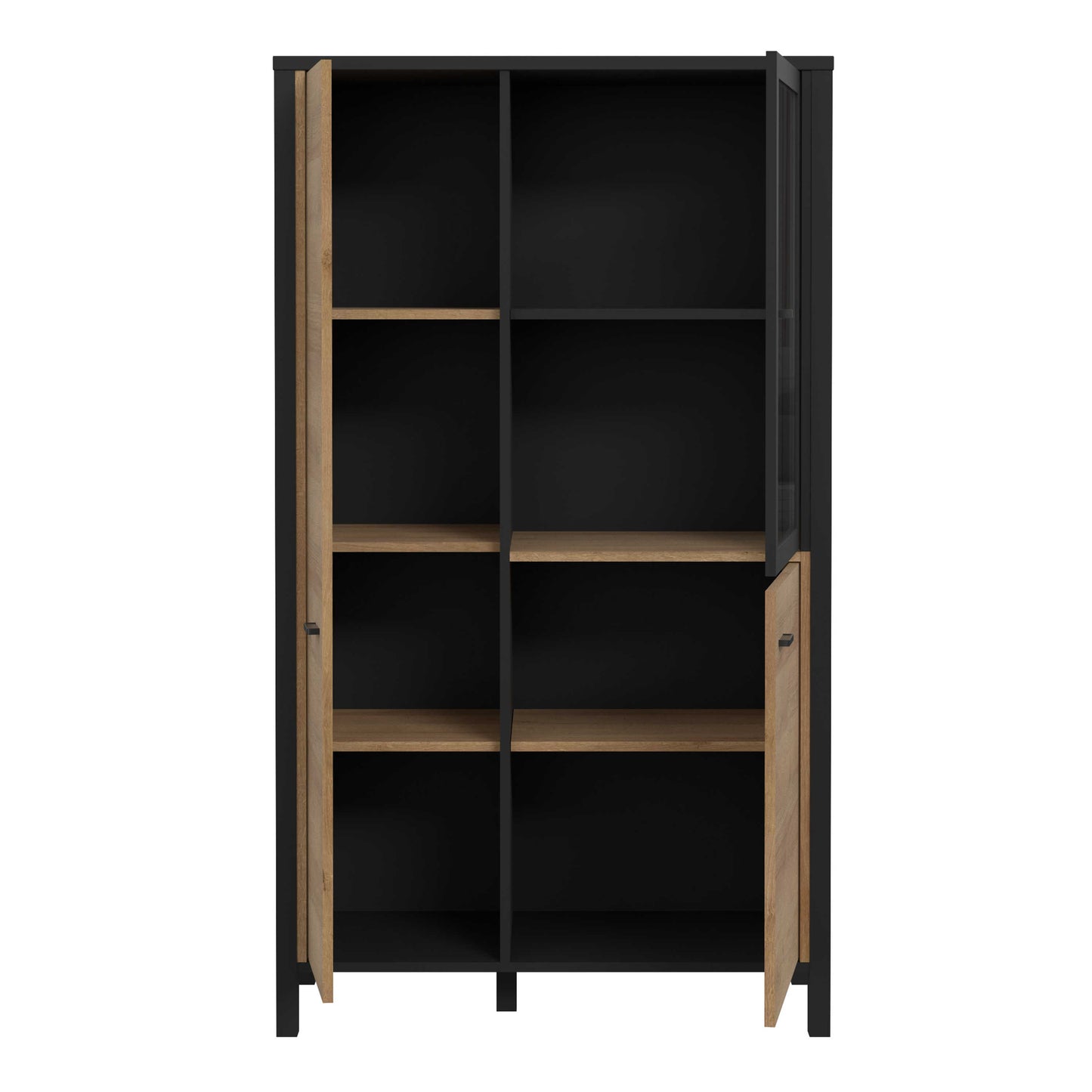 Egtved Black and Natural Oak Wood Effect Small Display Cabinet 2 Doors 1 Shelf